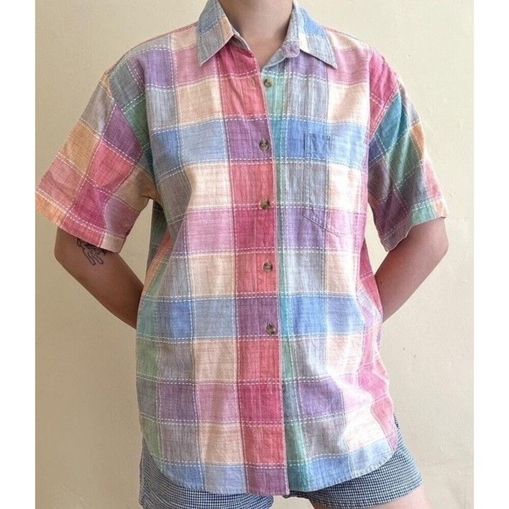 Capistrano Jeans Women’s Shirt Size 18/20 Pastel Picnic Plaid Top Blouse Granny